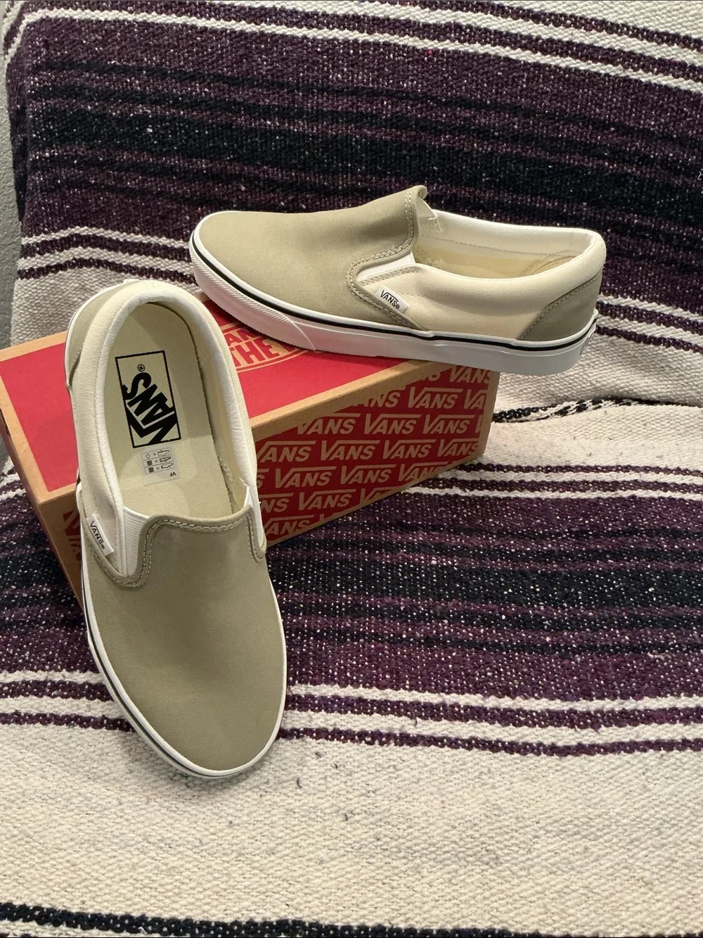 Vans Slip-On Men’s Shoes in Olive and White